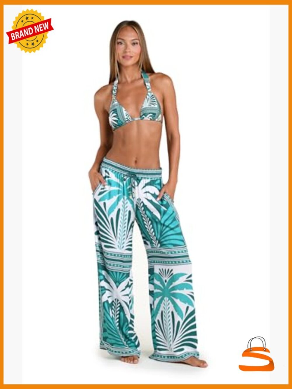 Palazzo Pant Swim Cover Up Wide Leg Beach Pants Tie Waist - Picture 3 of 5